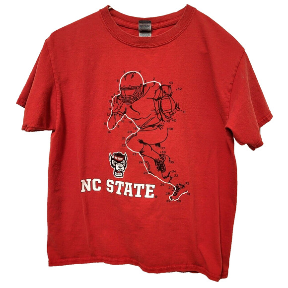 NC STATE Football Tee Gildan Red Heavy Cotton Youth Large Connect the Dots - Picture 1 of 6